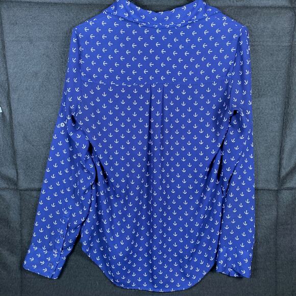Express Womens Shirt Blue White Anchor Portofino Long Sleeve Button Down XS - Picture 12 of 14